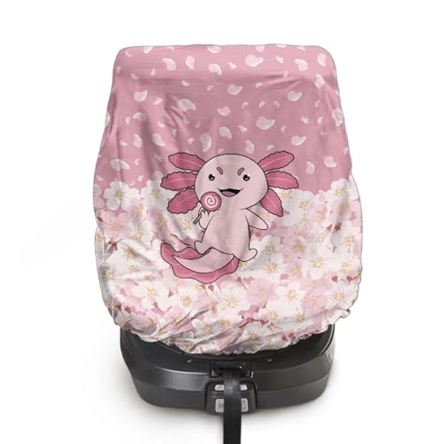 KEIAHUAN Pink Axolotl Baby Car Seat Cover for Girls Infant Car Seat Sun Protection Cover, Baby Car Seat Sun Shade Cover, Keeps Baby's Carseat at Cooler Temperature, Car Accessories