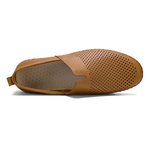Image of Men's Genuine Leather Loafer Shoes Slip On Soft Walking Shoes Perforated Driving Shoes