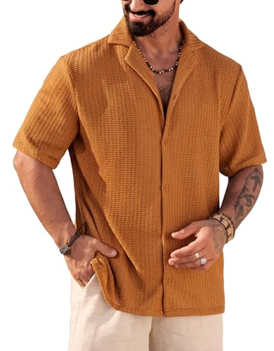Men's Summer Beach Casual Cuban Button Down Shirt