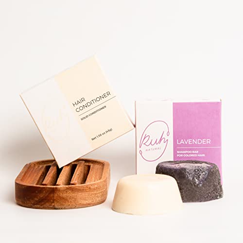 Ruh Natural Shampoo And Conditioner Bar Set, Handmade Lavender Shampoo For Color Treated Hair And Conditioner Bar For All Hair Types, Vegan And Eco-Friendly Shampoo Bars With Soap Dish #TOP1
