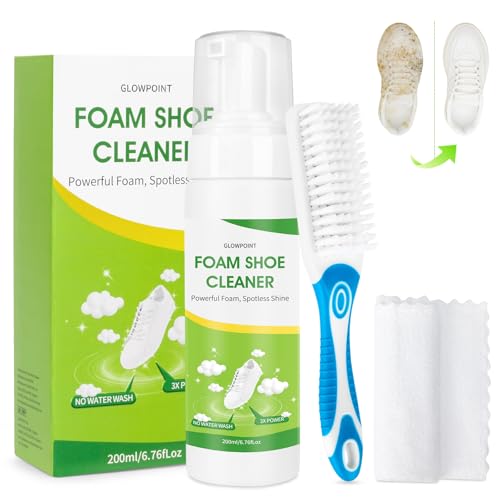 195ml Trainer Cleaner - White Shoe Cleaner Foam that Clears Dirt. A Shoe Cleaning Kit with Brush and Towel for Stain Removal on White Shoes, Sneakers,