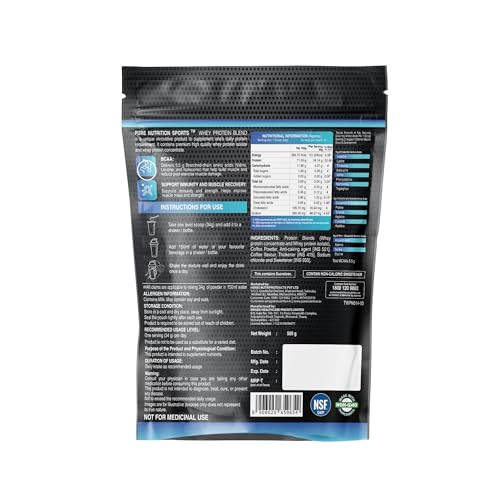 Image of Pure Nutrition Whey Protein Powder Blend (Isolate + Concentrate) | Whey Isolate Protein Powder with Whey Protein Concentrate Supports Muscle Recovery and Growth for both men and women - 500g Cafe Mocha Flavor