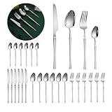 Kit Faqueiro 24 Peças em Aço Inox – Conjunto de Talheres Completo com Facas, Garfos e Colheres - Talheres para Jantar, Uso Diário e Ocasiões Especiais - LealShop (Prata)