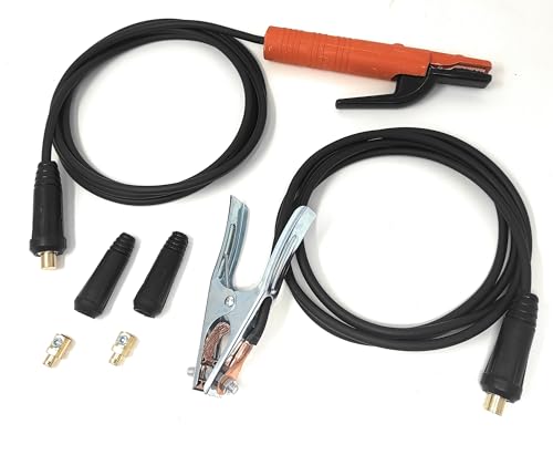 ELCAN Pinza portaelectrodos y pinza de masa de 300A profesional con 3 metros de cable de aluminio de 16mm2 cada uno con conectores 35-50 montados y 2 conectores 10-25 extra…