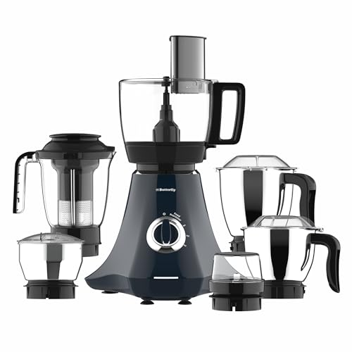 Butterfly Nexo 750W Mixer Grinder Food Processor with 6 Jars | Kneading, Chopping, Slicing, Grinding, Mincing, Grating, Juicing & Spice grinding | Evion-GT Motor with FPSS Technology | Ink Blue