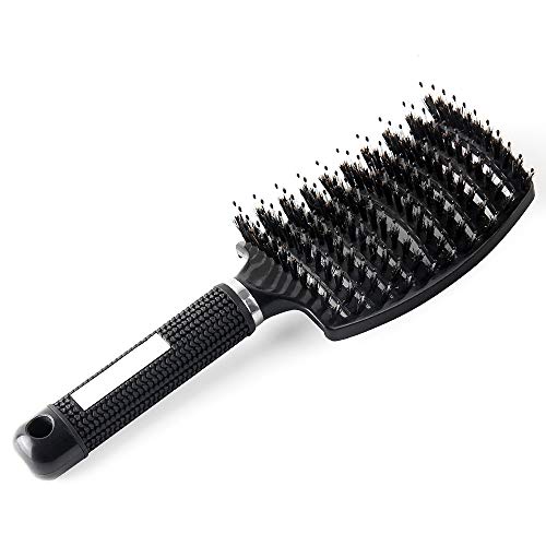 Haidi hair Detangling Hair Brush Boar Bristle Curved Vented Styling Hair Brushes with Detangling Pins,Professional Paddle Detangler Hair brush for All Hair Type For Women, Men, Wet And Dry Hair Black