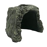 Reptile Rock Hide Cave, Small Aquarium Habitat Decor Rock Snake Hide Tortoise Hideout for Lizards, Turtles, Reptiles, Amphibians, Fish