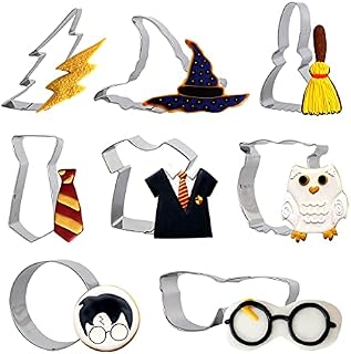 Witch and Wizard Cookie Cutter Set Stainless Steel Owl Witch's Hat Broom Scarf Lightning Biscuit Fondant Molds for Baby Shower All Saints' Day Witches Party