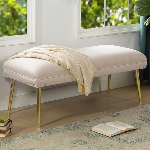 Banc de lit de luxe capitonné avec piètement en bois pour chambre raffinée