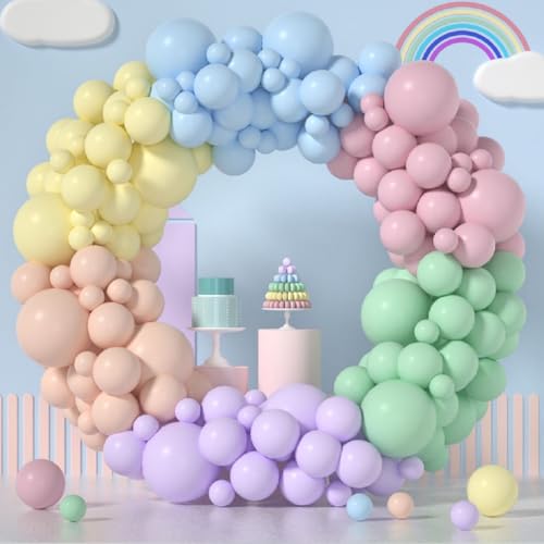 Image of 52 Pcs Multi Pastel Balloon Garland Kit - Pink Blue Yellow Green Purple Multipastel Balloons for Birthday, Baby Shower, Welcome Home, Wedding, Anniversary Party Decorations