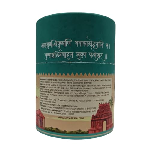 Image of Nirmalaya Premium Forestwood Dhoop Cones | 60 Bambooless Incense Cones with Stand | Made from Sacred Flowers | Charcoal Free Cones | 25 Min Burn Time for Pooja & Meditation
