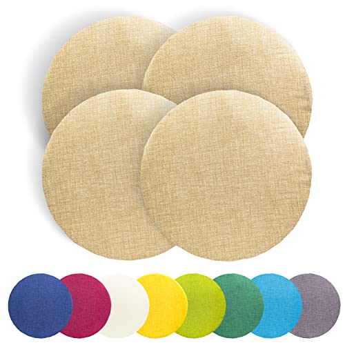 TIENDA EURASIA   Pack de 4 Cojines Redondos con Cordones y Cremallera, Cojines Exterior e Interior, Funda Extraible con Cremallera, Funda Lavable, Cojines Lisos, Tamaño ø40 x 3 cm (Beige)
