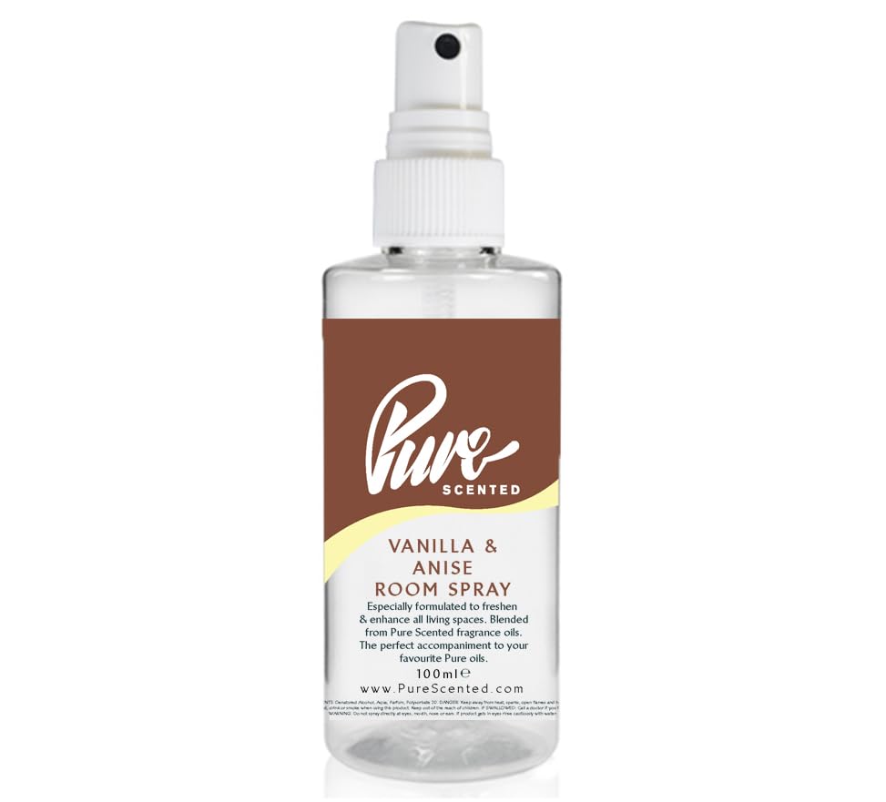 Pure Scented 100ml Room & Fabric Sprays Suitable For Home, Car, Caravan, Work, Gym Bags, Odour Eliminators (1 x 100ml, Vanilla & Anise)