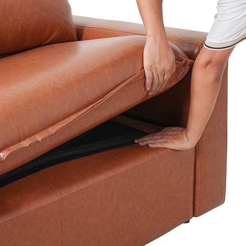 Image of Merax 101.5 inch L Shaped Sectional Leather Couch with Wide Armrests & Deep Seats, Oversized 5-Seater Modern Brown Faux Leather Sofa with Removable Cushion Back for Living Room or Corner Space