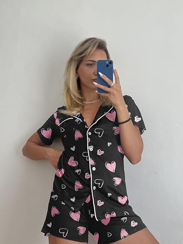 Image of Ekouaer Pajamas Set for Women Short Sleeve Sleepwear Button Down Pjs Soft 2 Piece Lounge Sets XS-XXXL
