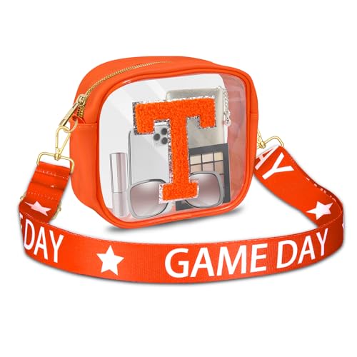 Clear Bag for Stadium Events, Orange White Football Purse Game Day Stadium Approved Clear Crossbody Purse for Sports Events (Orange White)