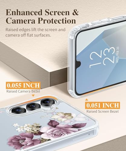 Image of Elzzi Clear Transparent Flower Cover for Samsung A16 5g Case Shockproof Case Floral Design Camera Protection Shockproof PC+TPU Transparent Flower Cover for Girls & Women (Deep Purple)
