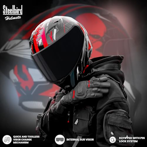 Image of Steelbird SBA-20 Strange ISI Certified Flip-Up Graphic Helmet for Men and Women with Inner Silver Sun Shield