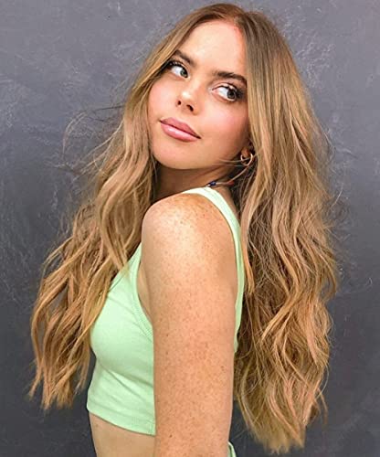 AISI HAIR Long Wavy Curly Wig for Women Orange Pink Cosplay Wigs Middle Part Long Costume Wig Natural Looking Synthetic Heat Resistant Wig