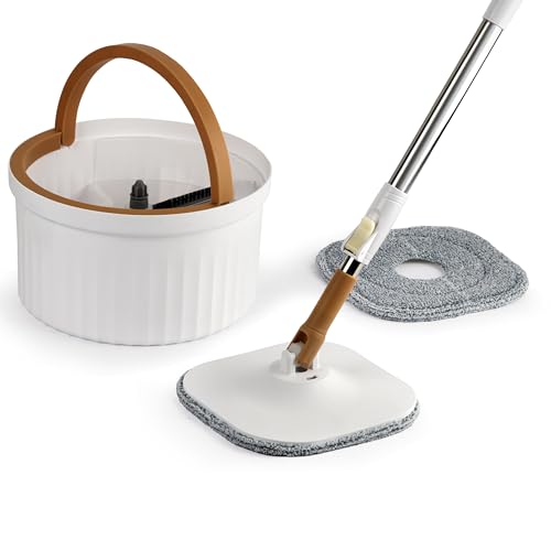 Image of Kleeno by Cello Magic Mop with Square Bucket | White & Beige | 360 Degree Movement | Highly Water Absorbent | Microfiber Pads for Wet & Dry Cleaning | Free Refill | Ideal for Home, Kitchen & Office
