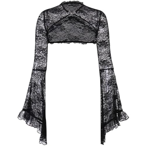 Gothic Crop Top Goth Lace Bolero Black Shrug Cardigan Bell Sleeve Cover Up for Women