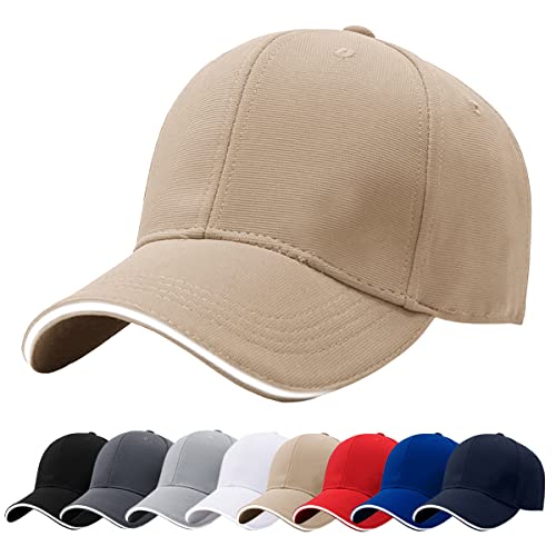 Baynetin Men Baseball Caps, 100% Cotton 6 Pannels Plain Solid Color Hat,Pre-Curved Visor with Sandwich. Adjustable Breathable Summer Sun Hat Sports Cap for Outdoor. (Kahaki)