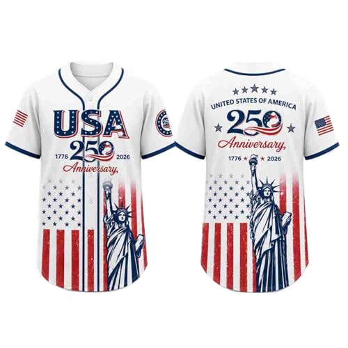 USA 250th Anniversary Baseball Jersey Summer Mesh T Shirts Patriotic Graphic Tees 4th of July Outfits for Men Football Statue 2026 250 Liberty America Plus Size Tshirt Tops Merchandise Flag Mens