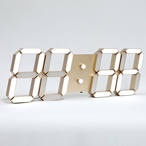 ROIRETNI スマートLEDデジタル壁掛け時計オリジナル版 - 明るさの自動調整、アラーム、タイマー、カレンダー、温度計、非振動、無騒音 (ゴールド)