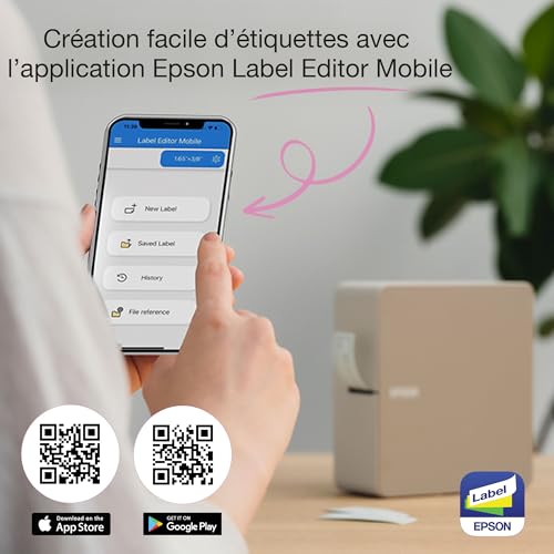 EPSON LW-C410 | Imprimante d'étiquettes portable - Bluetooth, application mobile, impression jusqu'à 18 mm, 50 rubans, haute résolution, coupe automatique - maison et bureau