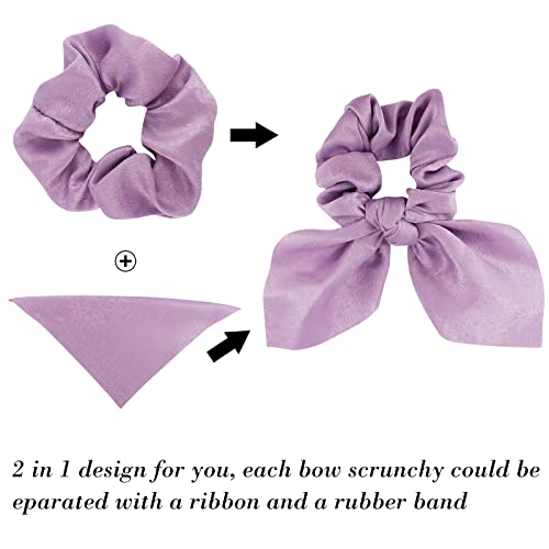 Aco-Uint 12 Pack Scrunchies, Bow Hair Scrunchies For Thick Hair, Purple Hair Ties Bunny Ear Scrunchies Satin Scrunchies, Hair Accessories Scrunchies With Tails For Girls #TOP2