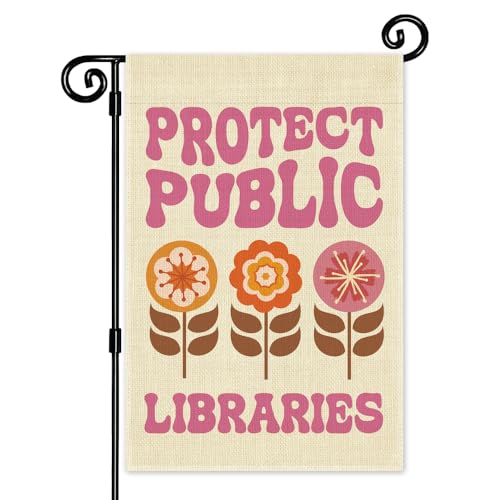 JMYROG Protect Public Libraries Garden Flag, Double Sided Outdoor Farmhouse Lawn Porch Reading Room Classroom Yard Sign, Funny Community Decor Banner For Reading Lovers Bookworms Teacher Friend