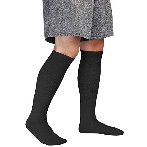 6 Pairs Men's Athletic Tube Socks Over The Calf - Big & Tall (10-15 Big & Tall, 6-Pairs Black) #TOP5