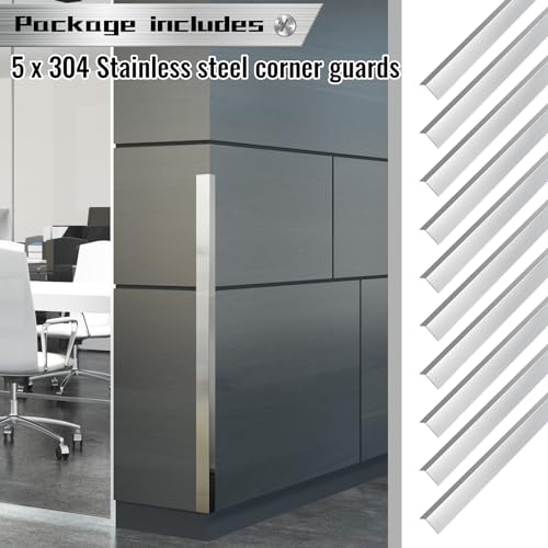 Image of Therwen 10 Pcs 2 x 2 x 48 Inch 304 Stainless Steel Corner Guards Metal Wall Guard Protector Corner Trim Molding for Door Countertop Furniture Cabinet Protection