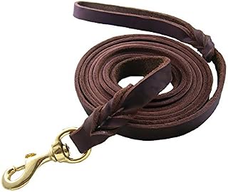 Vivi Bear Braided Genuine Leather Dog Leads for Large/Medium Dogs Canine K9 Behavior Training Leash Rope 0.5 Inch Wide By 8.5/6.9/5.2/4ft Long Dark Brown (4ft Long)