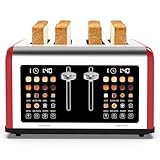 4 Slice Toaster Touch Screen, Stainless Steel Toasters Digital Timer, Dual Control Panel Toasters, 8 Shade Settings 6 Bread Types for Bagel,...