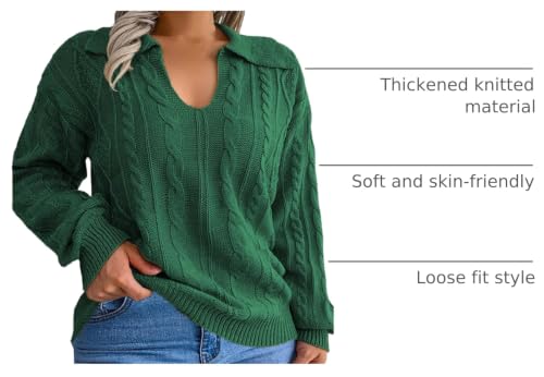 Image of Plus Size Sweaters for Women Polo V Neck Chunky Cable Knit Pullovers 1X-5X