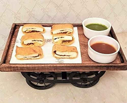 Image of Wood Serving Platter for Dining Table /Thela Trolley | Breakfast, Tea Serving, Table Decor | Decorative Multipurpose Tray for Storage, Rectangular