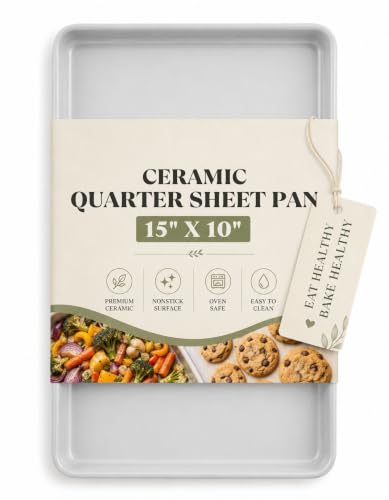 Boxiki Kitchen Ceramic Baking Sheet 15" x 10" Quarter Sheet Pan - KFCC Korean Ceramic Nonstick Cookie Sheet, Heavy Duty Aluminized Steel Baking Tray, Oven Safe to 550°F, For Cookies & Vegetables