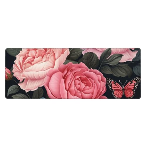 Tapis de souris pivoine rose antidérapant pour bloquer le clavier de bureau