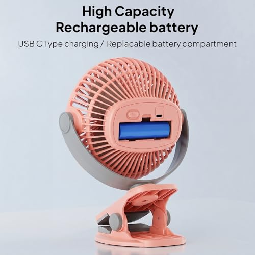 Image of CELLO Air-Vel Electric USB Type C Recharging Portable Fan 1800mah Pink | Upto 4 Hours Backup, BLDC Silent Motor, 3 Speed Setting, Replaceable Battery | Mini Table Fan For Office Desk, Home & Kitchen