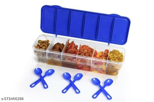 2PIS Set 6 Section Container for Vegetables,dryfruits,Spices,Grocery,Pickles,and Multipurpose 6 in 1 Box for Kitchen.(Pack of 2)(2PIS + Blue+ SIX Section)/14_KP3458 4
