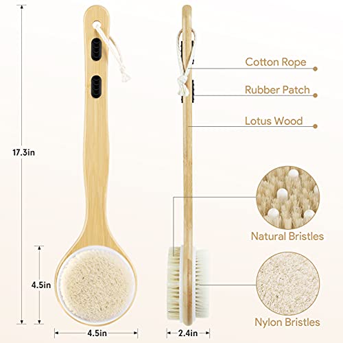 Dual-Sided Long Handle Shower Brush With Soft And Stiff Bristles,Tukuos Back Scrubber Exfoliating Body Scrubber For Wet Or Dry Brushing Bath Shower Body Brush #TOP3