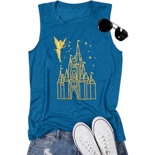 Magical Tank Tops Women Magic Kingdom Tank Fairy Castle Tshirt Girls Trip Tee Family Vacation Shirt Sleeveless Tops Blue