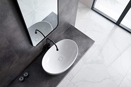 Eridanus Oval Countertop Bathroom Basin Sink, White Oval Ceramic Wash Sink Vessel, Wash Basin for Lavatory Cloakroom (64 * 42 * 16.5cm)
