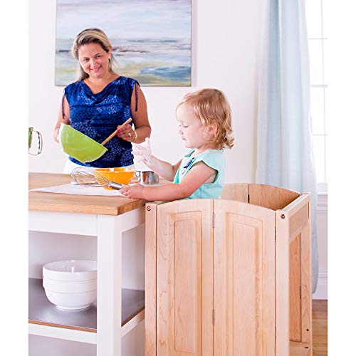 Guidecraft Heartwood Kitchen Helper - Solid Maple: Premium Solid Wood, Folding, Adjustable Height Baking Stool For Toddlers, Kids Cooking Furniture - Limited Edition