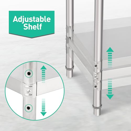 Stainless Steel Prep Table, NSF Commercial Work Table with Undershelf, Stainless Steel Table for Food Prep & Work 48 x 30 Inches, Heavy Duty for Kitchen, Restaurant, Hotel, Silver