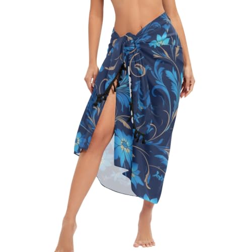 Cubierta de traje de baño para mujer con patrón floral azul de playa