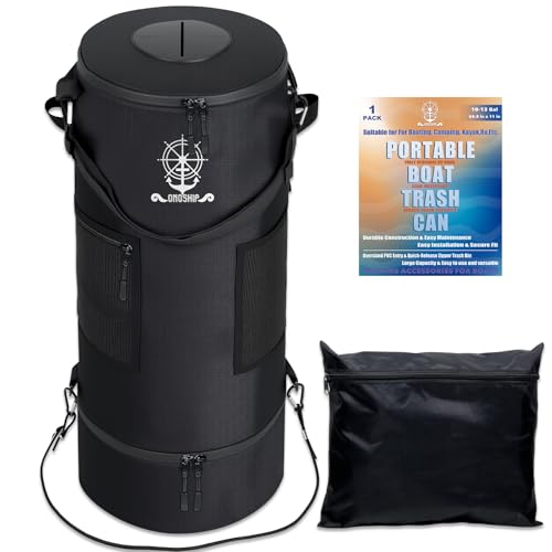 ONOSHIP Portable Boat Trash Can Odor & Leak Resistant 900D Oxford 10-13Gal Garbage Bag Easy to Install & Clean Boat Accessories for Boating, Camping,RV,etc. (Black)