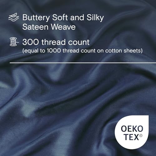 Sijo AiryWeight Tencel Sheet Set, 100% Lyocell Derived from Eucalyptus, Buttery Soft, Architectural Digest 2022 Best Cooling Sheets Winner - 4pc - 2 Pillowcases 1 Fitted 1 Top (Sapphire, Cal King)