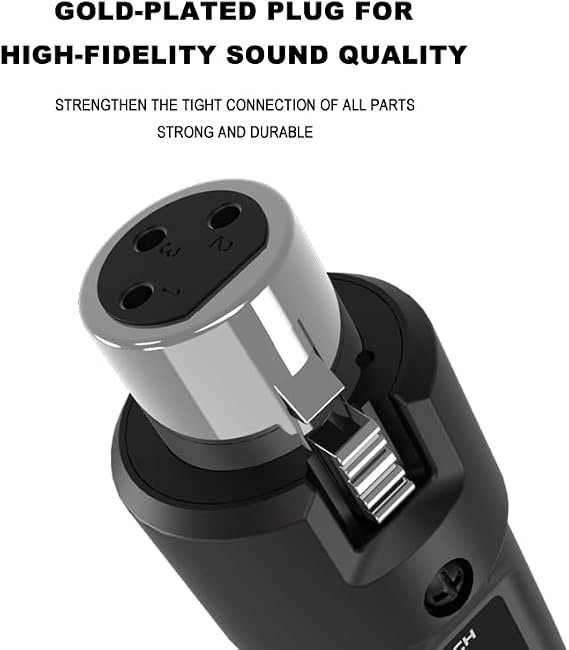 Upgrade 2.4GHZ Wireless XLR Transmitter and Receiver, Built-in Rechargeable Lithium Battery for Dynamic Microphone,Audio Mixer,Electric Guitar Bass (1 Receive + 1 Transmit)